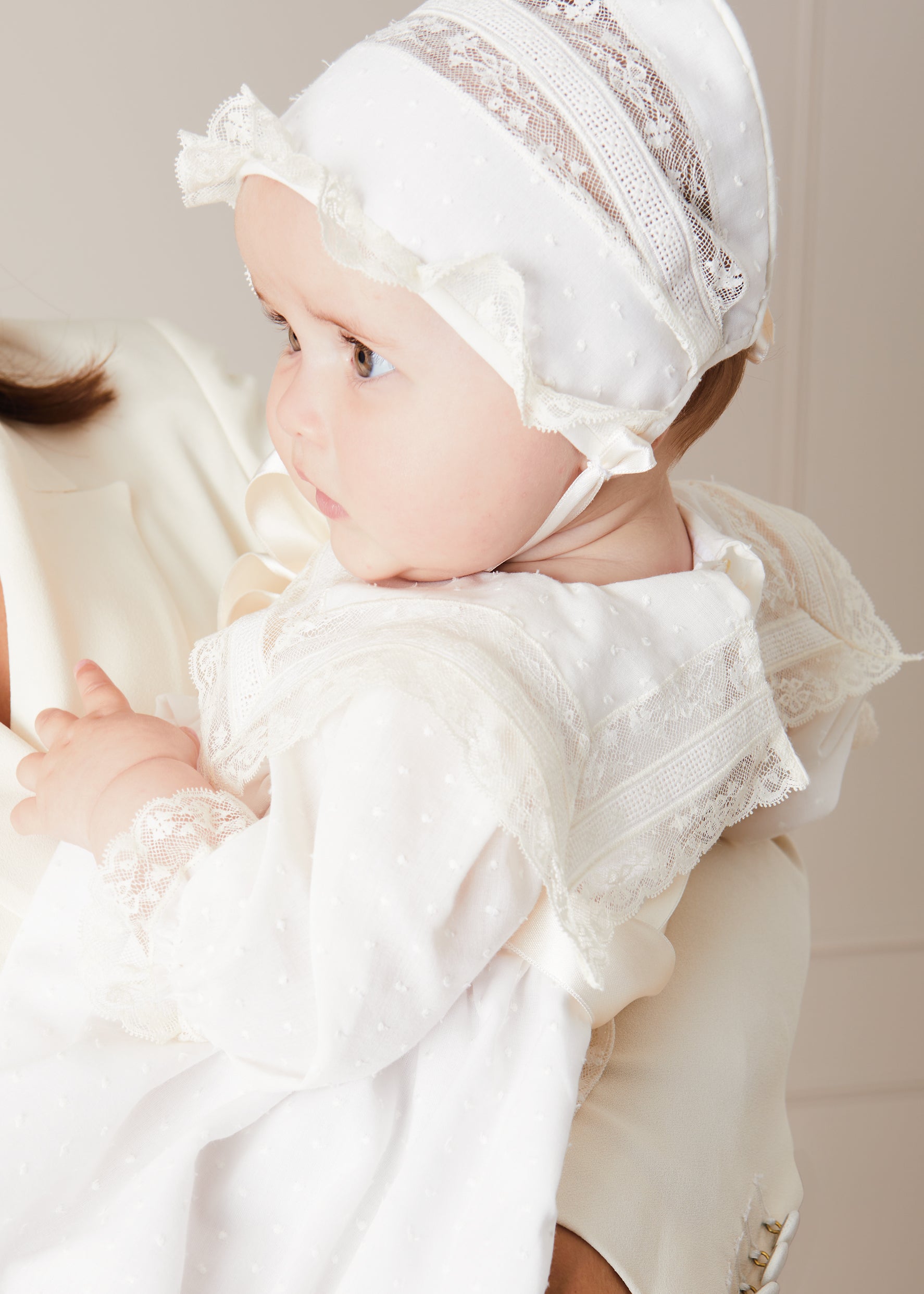 Bespoke Traditional Christening Gown with Front Satin Sash and Bonnet MADE TO ORDER from Pepa London