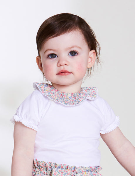 Floral Print Ruffle Collar Bodysuit in Dusty Pink (0mths-2yrs) Tops & Bodysuits  from Pepa London
