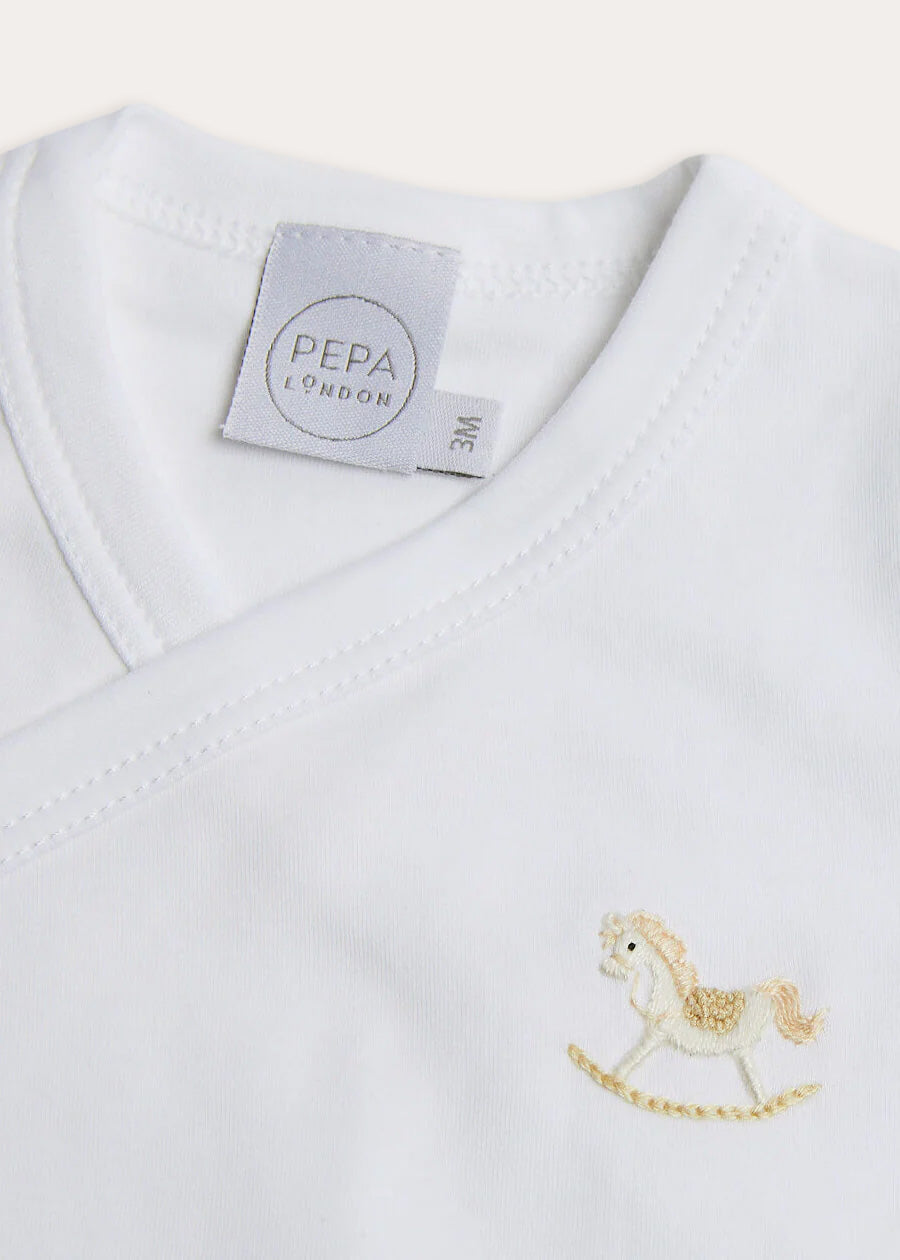 Newborn Side Tie Bodysuit With Rocking Horse Embroidery Beige (1-6mths)