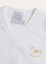 Newborn Side Tie Bodysuit With Rocking Horse Embroidery Beige (1-6mths)