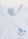 Newborn Side Tie Bodysuit With Rocking Horse Embroidery Blue (1-6mths) Tops & Bodysuits  from Pepa London
