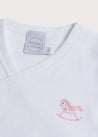 Newborn Side Tie Bodysuit With Rocking Horse Embroidery Pink (1-6mths) Tops & Bodysuits  from Pepa London