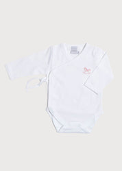 Newborn Side Tie Bodysuit With Rocking Horse Embroidery Pink (1-6mths) Tops & Bodysuits  from Pepa London