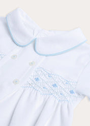 Blue Hand Smocked Cotton All-in-One (1-18mths)