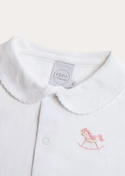 Newborn All-In-One With Rocking Horse Embroidery In Pink (1-6mths)