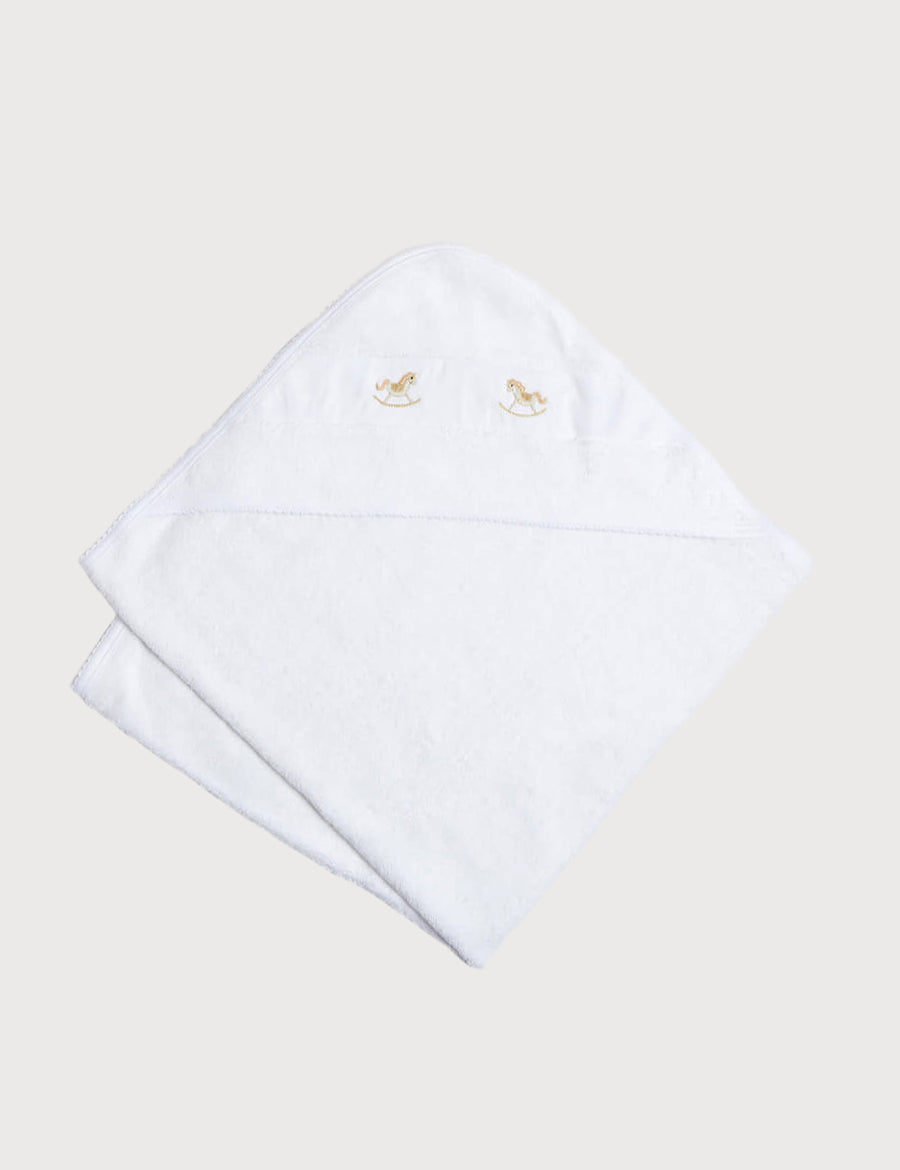 Newborn Towel with Rocking Horse Embroidery In Beige Knitted Accessories  from Pepa London
