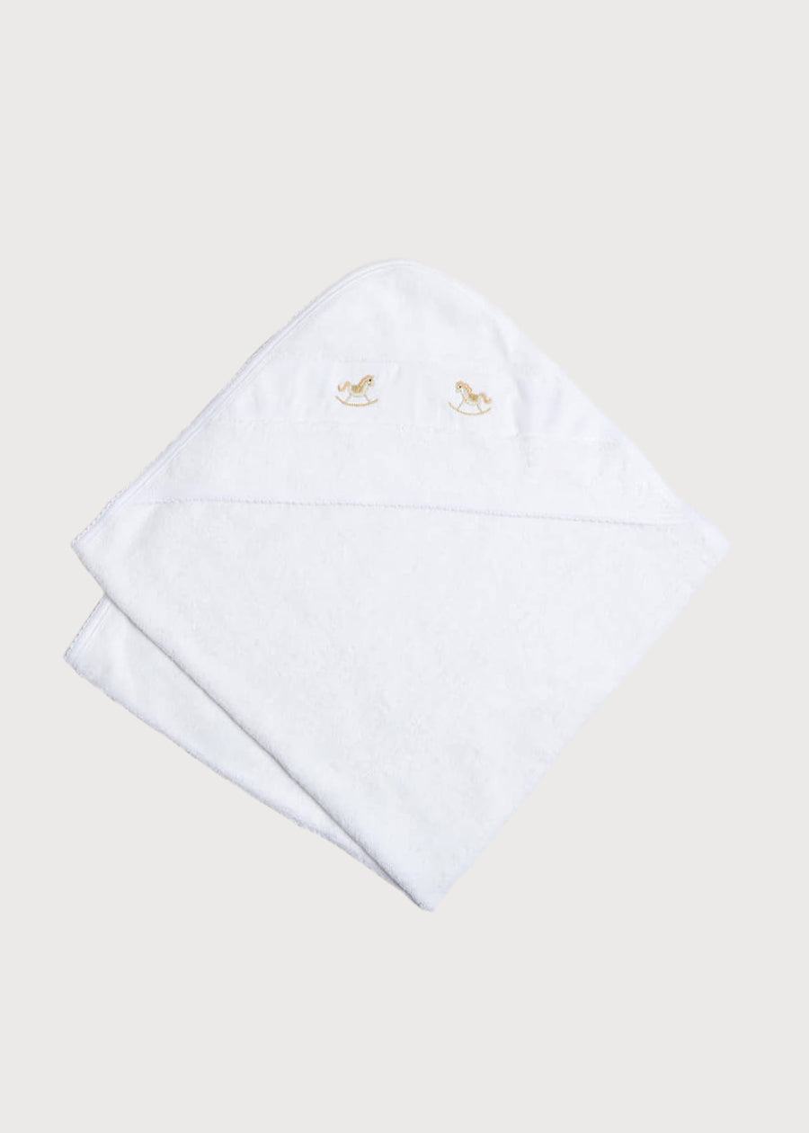 Newborn Towel with Rocking Horse Embroidery In Beige Knitted Accessories  from Pepa London