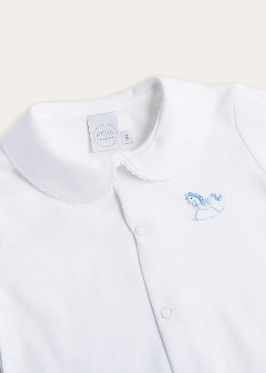 Newborn All-In-One With Rocking Horse Embroidery In Blue (1-6mths)