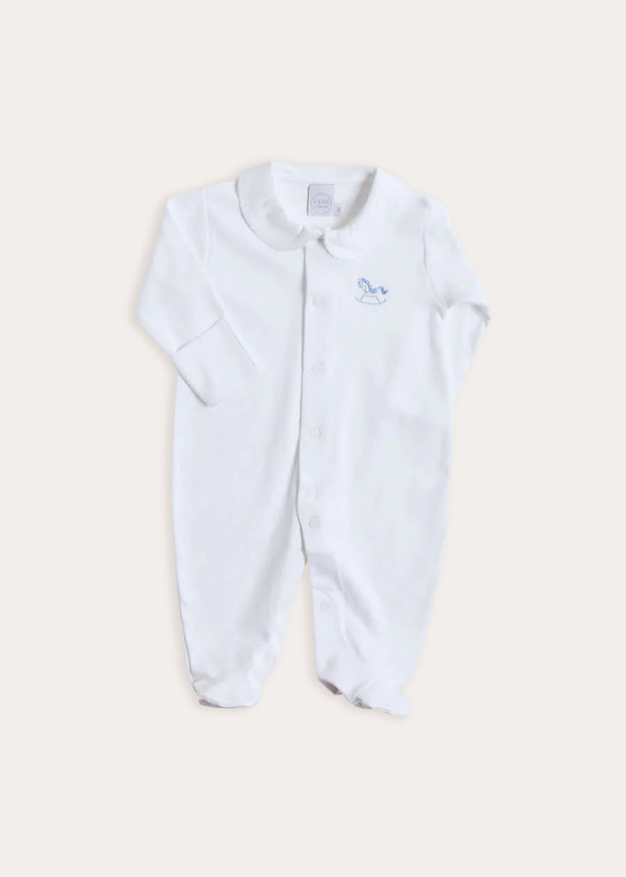 Newborn All-In-One With Rocking Horse Embroidery In Blue (1-6mths)