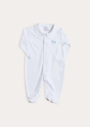 Newborn All-In-One With Rocking Horse Embroidery In Blue (1-6mths)