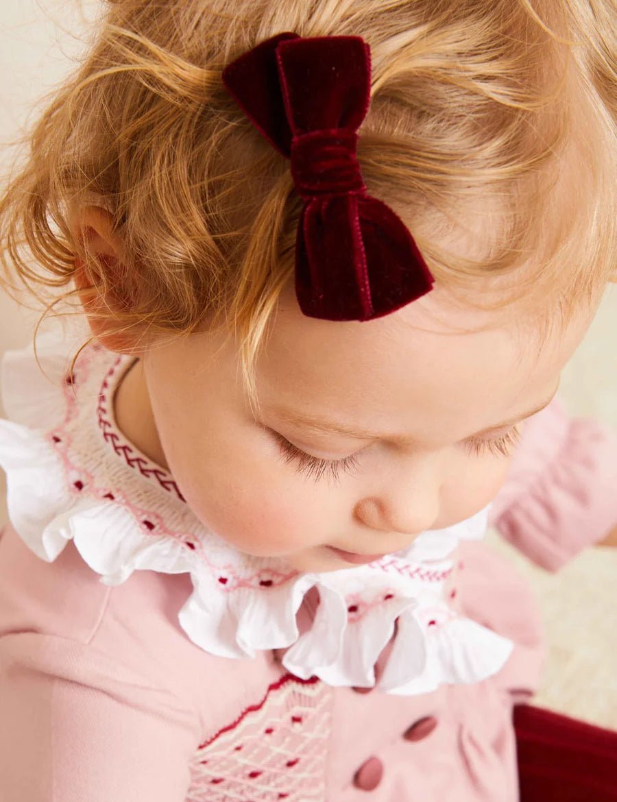 Velvet Medium-Bow Clip in Burgundy Hair Accessories  from Pepa London