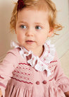 Handsmocked Double Breasted Long Sleeve Romper in Pink (6mths-2yrs) Rompers  from Pepa London