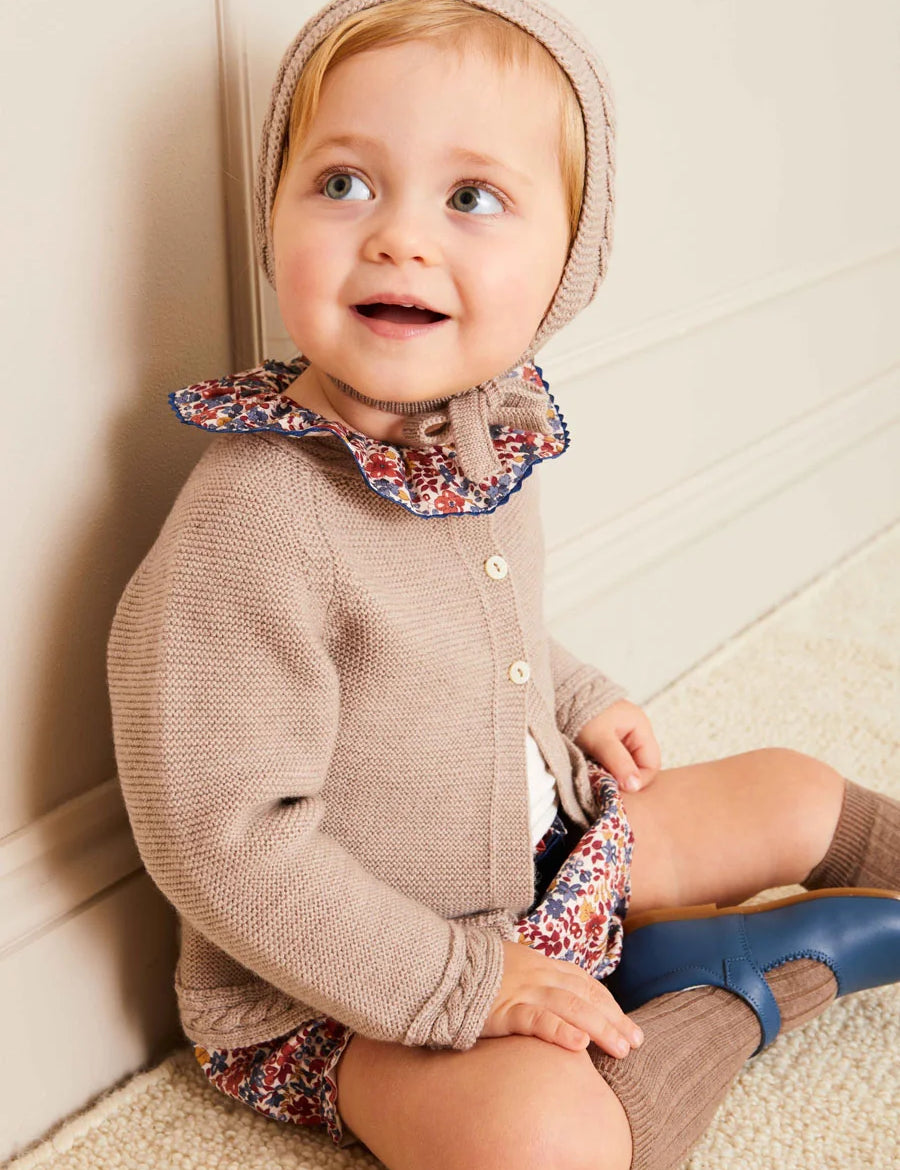 Cable Detail Knitted Bonnet in Beige (S-L) Bonnets from Pepa London