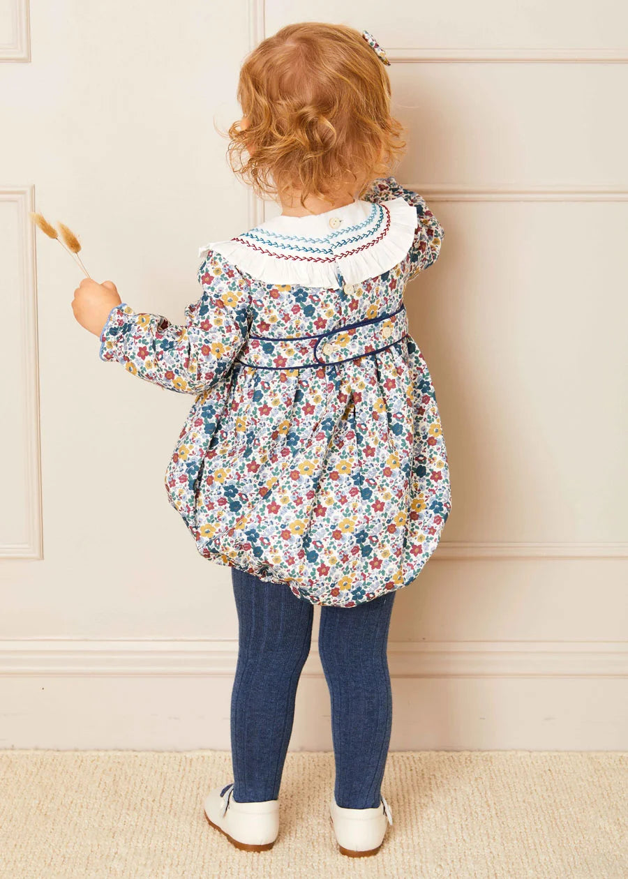 Emilia Floral Long Sleeve Romper in Burgundy (6mths-2yrs) Rompers  from Pepa London