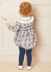 Emilia Floral Long Sleeve Romper in Burgundy (6mths-2yrs) Rompers  from Pepa London