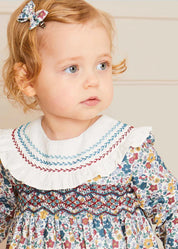 Emilia Floral Long Sleeve Romper in Burgundy (6mths-2yrs) Rompers  from Pepa London