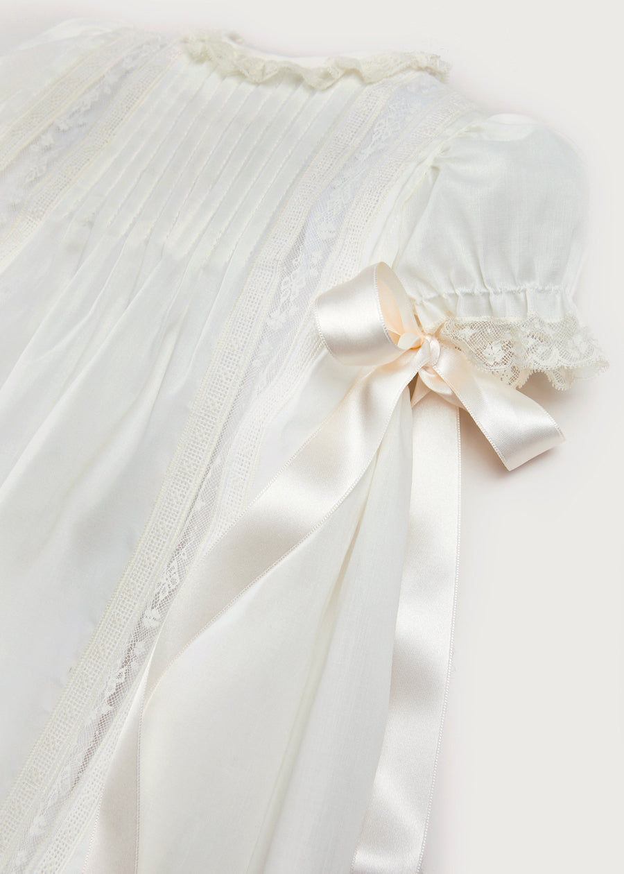 Bespoke Organic Cotton Dress With Shoulder Ribbons and Bonnet Made to order  from Pepa London