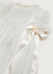 Bespoke Organic Cotton Dress With Shoulder Ribbons and Bonnet Made to order  from Pepa London