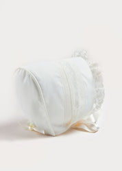 Bespoke Organic Cotton Dress With Shoulder Ribbons and Bonnet Made to order  from Pepa London