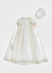Bespoke Christening Gown with Side Satin Sash and Bonnet Made to order  from Pepa London