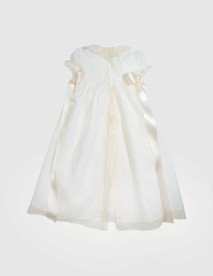 Bespoke Christening Gown with Side Satin Sash and Bonnet Made to order  from Pepa London
