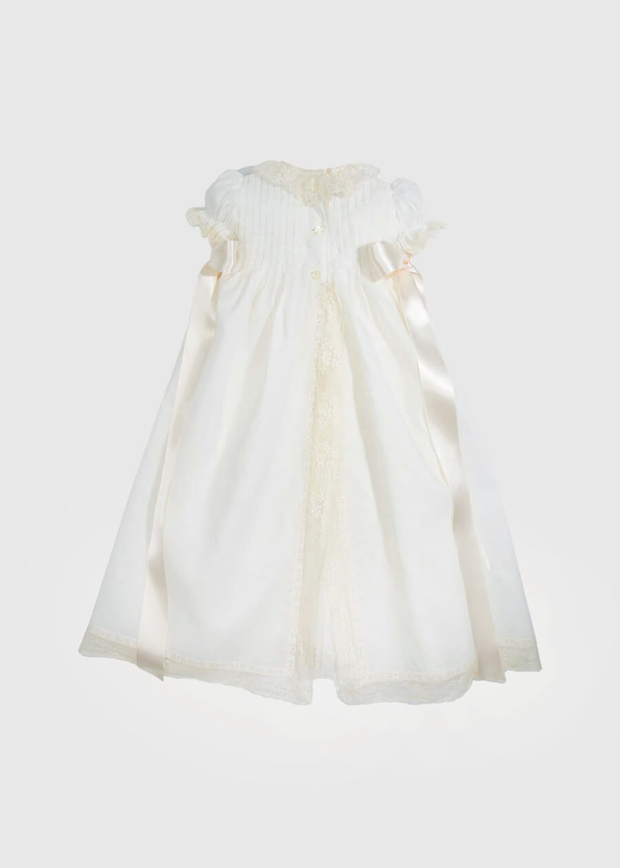 Bespoke Christening Gown with Side Satin Sash and Bonnet Made to order  from Pepa London