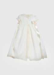 Bespoke Christening Gown with Side Satin Sash and Bonnet Made to order  from Pepa London