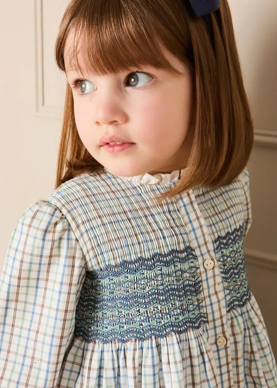 Beaumont Check Long Sleeve Dress in Blue (18mths-10yrs) Dresses from Pepa London