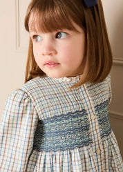 Beaumont Check Long Sleeve Dress in Blue (18mths-10yrs) Dresses from Pepa London
