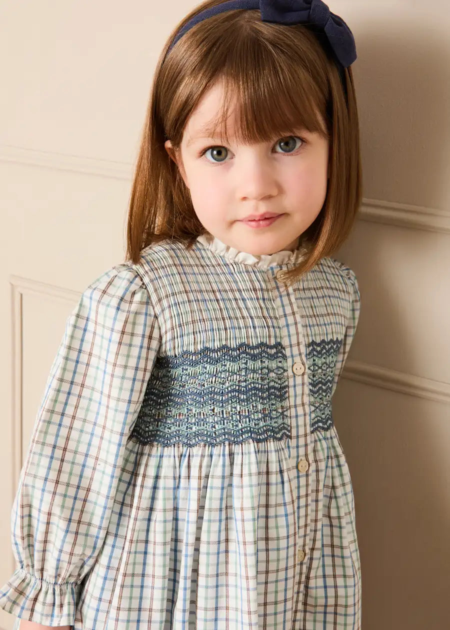 Beaumont Check Long Sleeve Dress in Blue (18mths-10yrs) Dresses from Pepa London