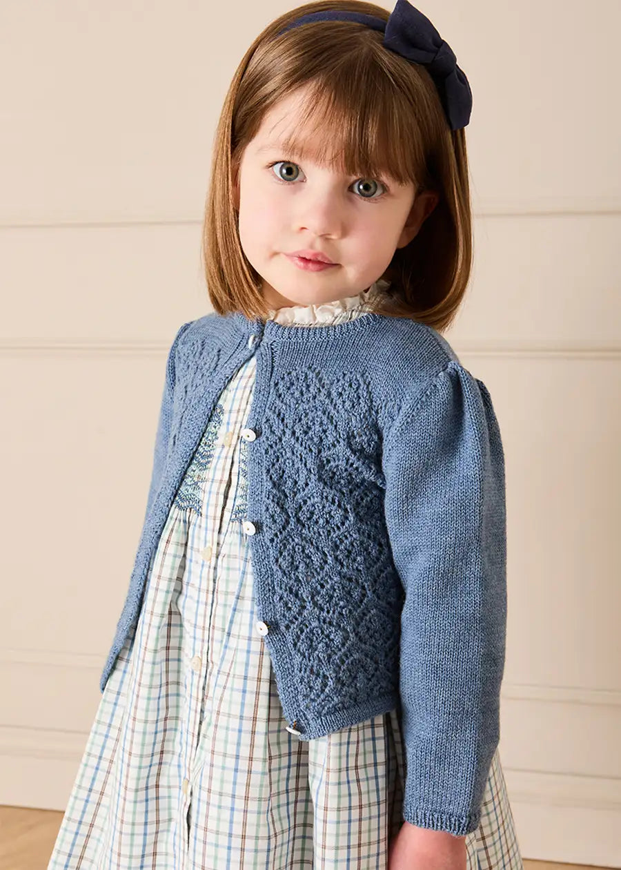 Openwork Knitted Cardigan in Blue (3-10yrs) Knitwear from Pepa London