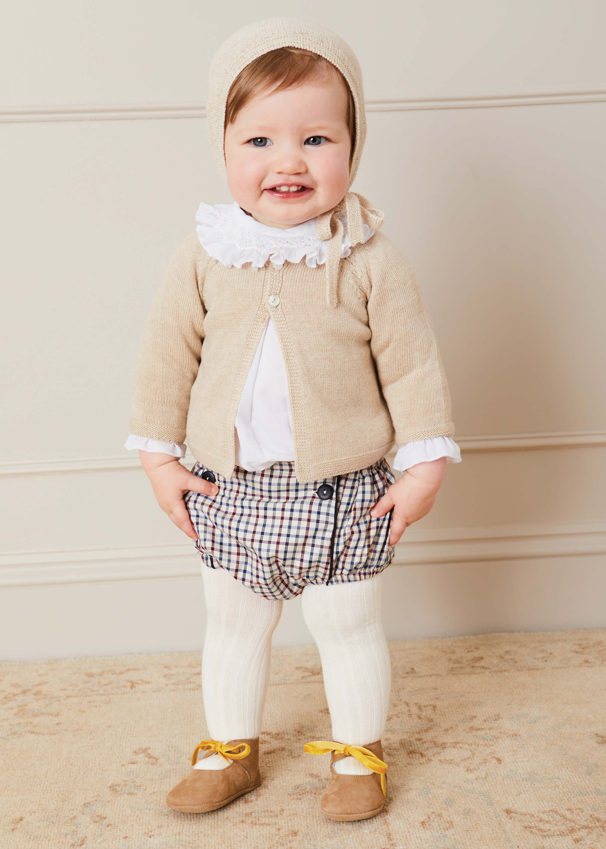 Check Button Detail Bloomers In Beige (3mths-2yrs) BLOOMERS  from Pepa London