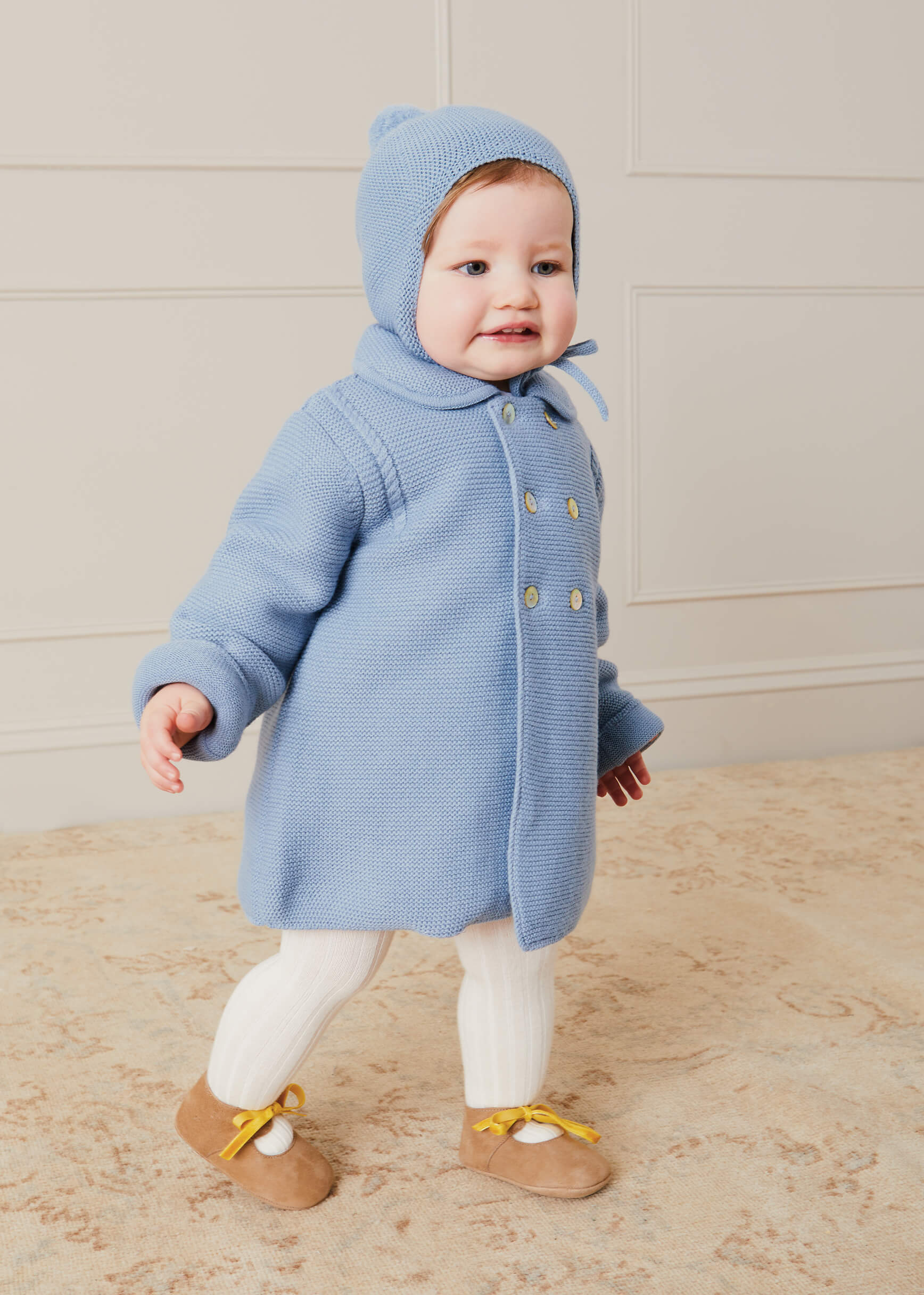 Merino Wool Pom Pom Hat In Blue (S-L) KNITWWEAR from Pepa London