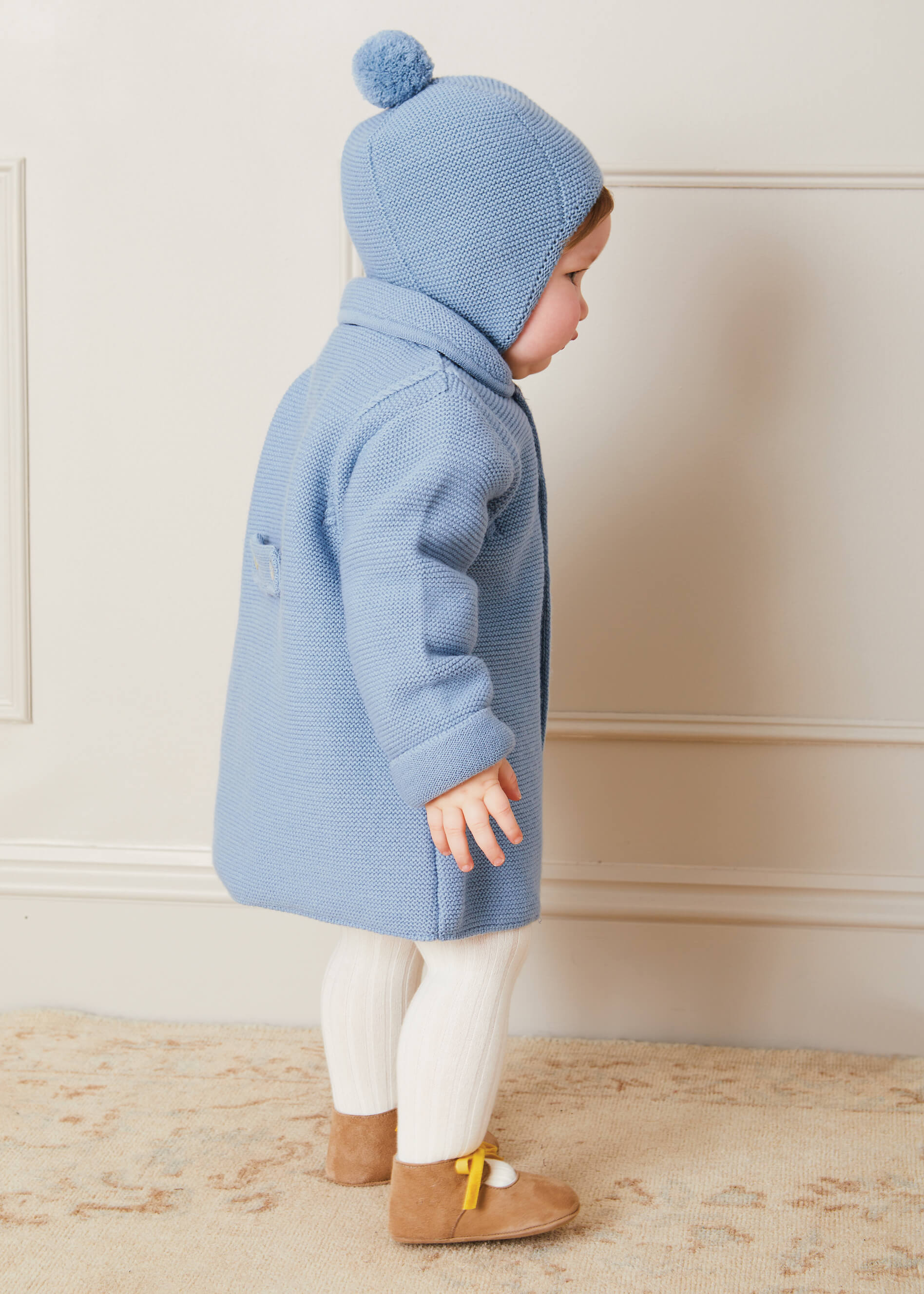 Merino Wool Pom Pom Hat In Blue (S-L) KNITWWEAR from Pepa London