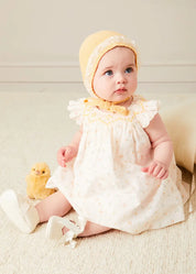 Lace Detail Knitted Bonnet in Tangerine (1-12mths) BONNETS from Pepa London