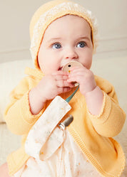 Lace Detail Knitted Bonnet in Tangerine (1-12mths) BONNETS from Pepa London