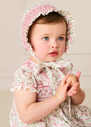 Alice Floral Double Breasted Hand Smocked Romper in Pink (6mths-2yrs) Rompers from Pepa London