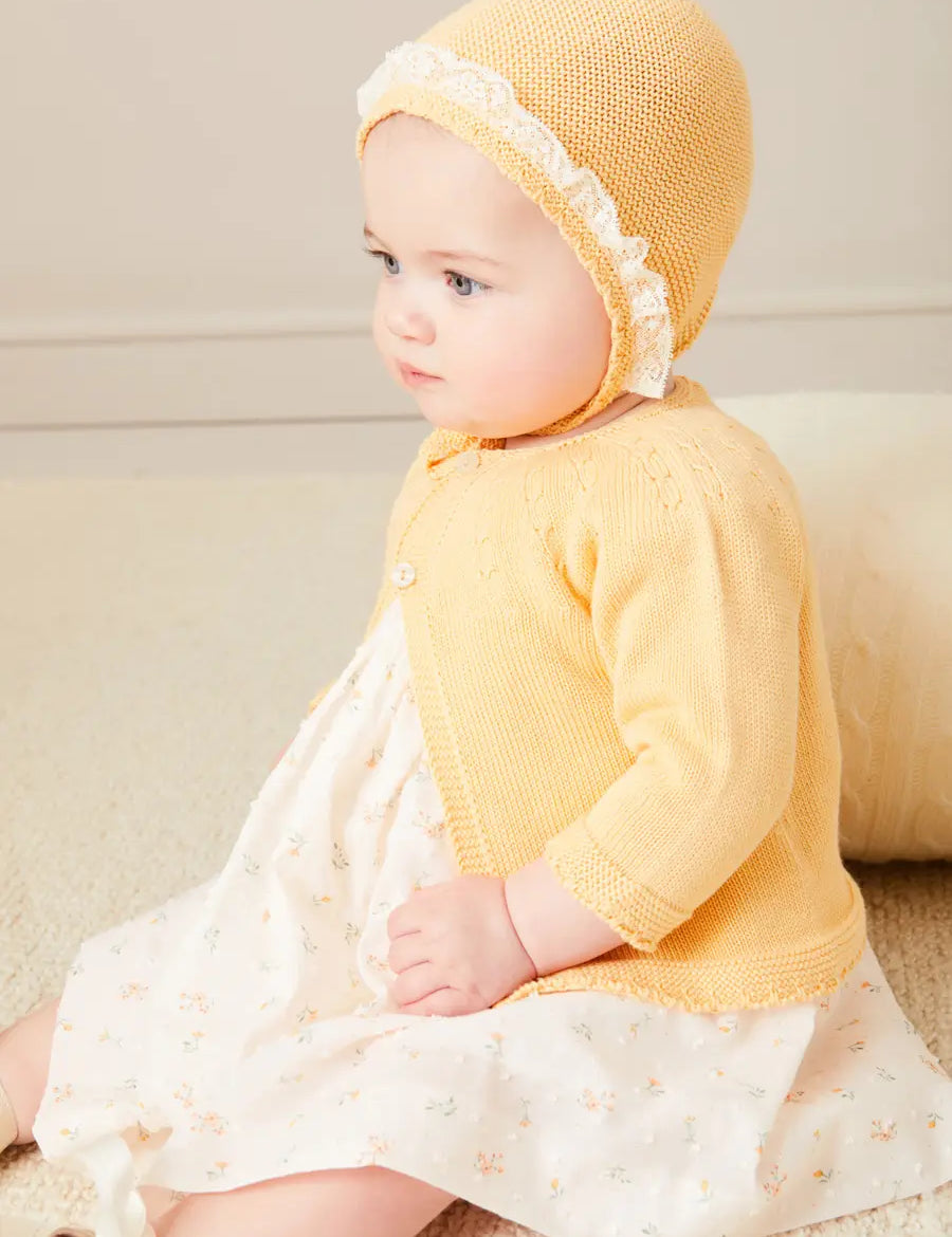 Openwork Detail Cotton Baby Cardigan in Tangerine (1-12mths) KNITWEAR from Pepa London