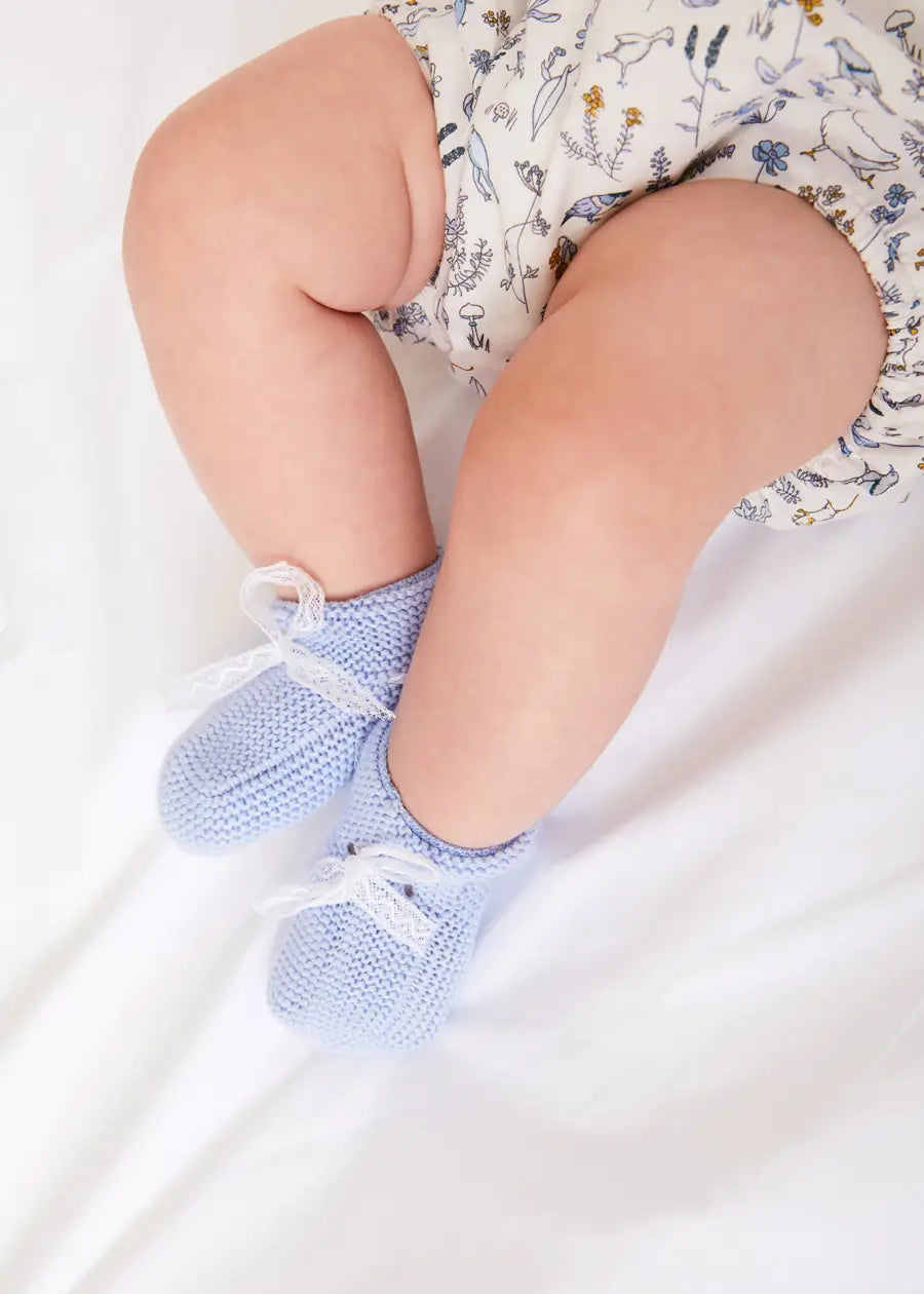 Lace Detail Knitted Booties in Blue