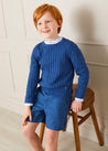 Cable Knit Crewneck Jumper in Blue (2-10yrs) Knitwear  from Pepa London