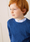 Cable Knit Crewneck Jumper in Blue (2-10yrs) Knitwear  from Pepa London
