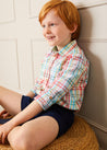 Checked Polo Collar Long Sleeve Shirt in Blue (12mths-10yrs) Shirts  from Pepa London