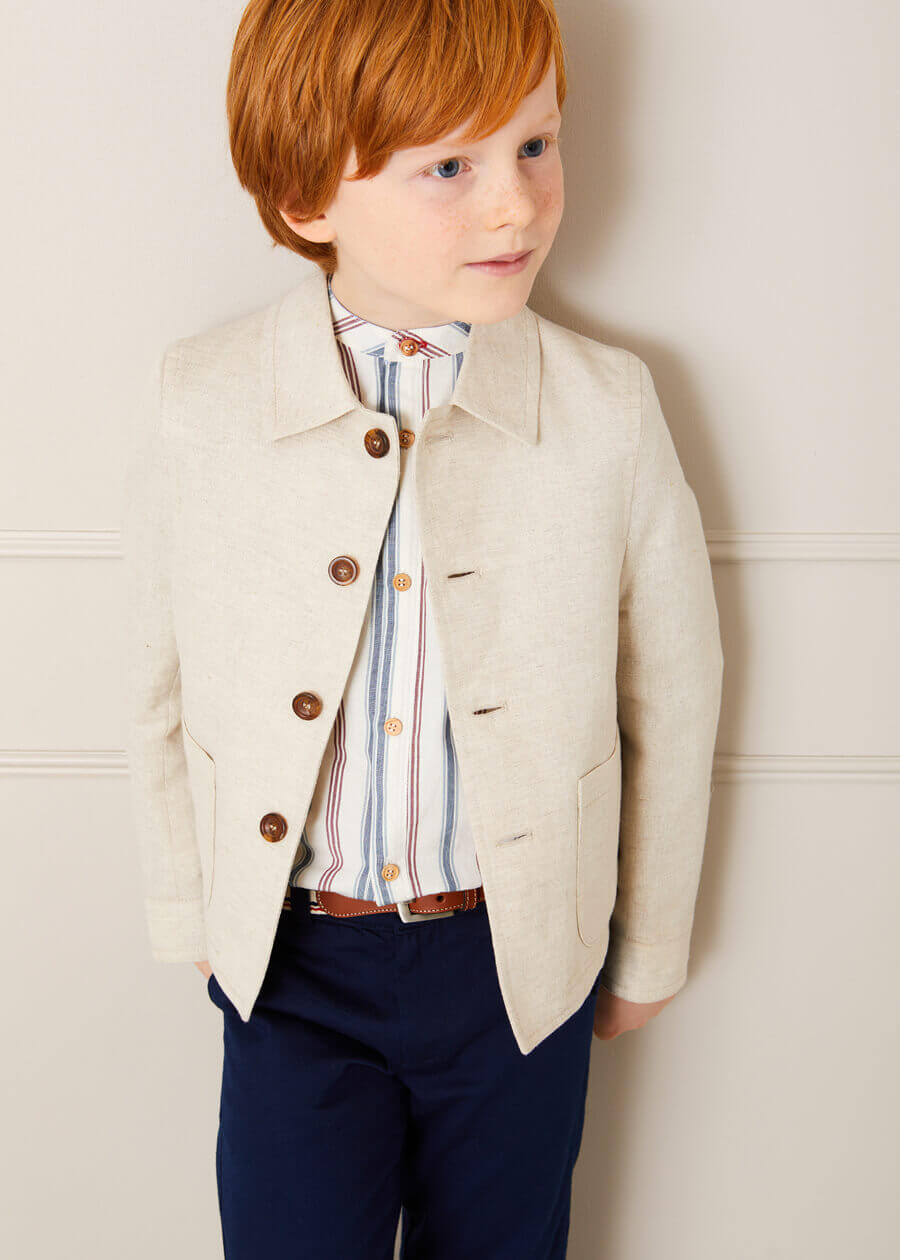 Polo Collar Button Down Jacket in Beige (4-10yrs) Coats  from Pepa London