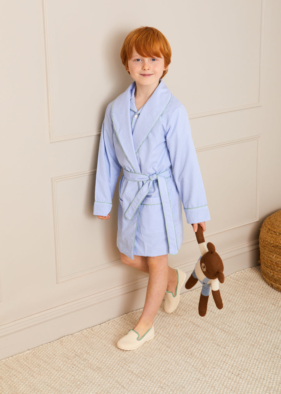 Gingham Contrast Piping Dressing Gown in Blue (2-10yrs) Nightwear  from Pepa London
