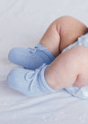 Light Knitted Cotton Baby Booties in Blue Knitted Accessories  from Pepa London