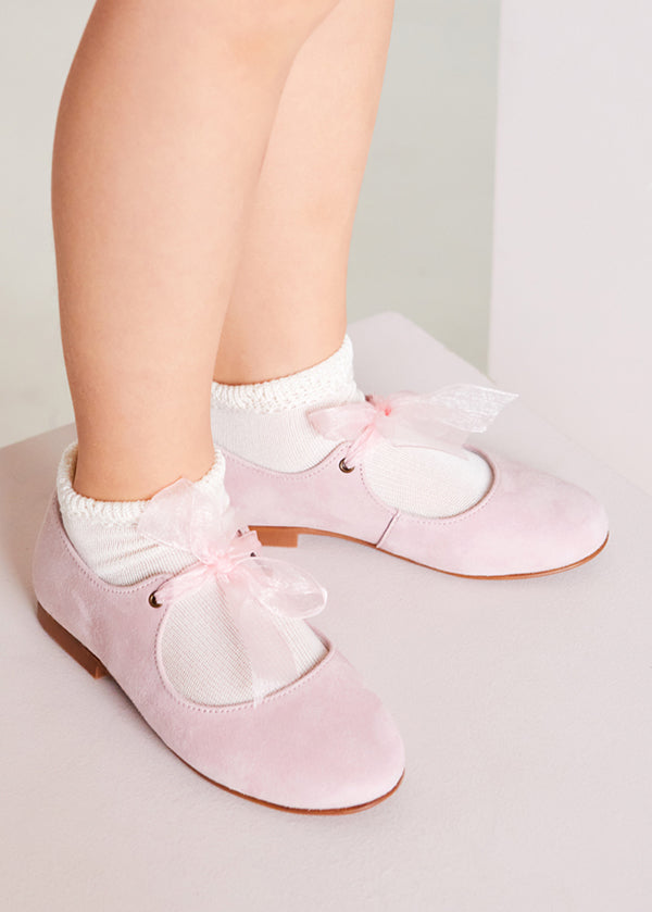 Suede Mary Jane Shoes in Pink With Organza Bow (24-34EU) Shoes  from Pepa London