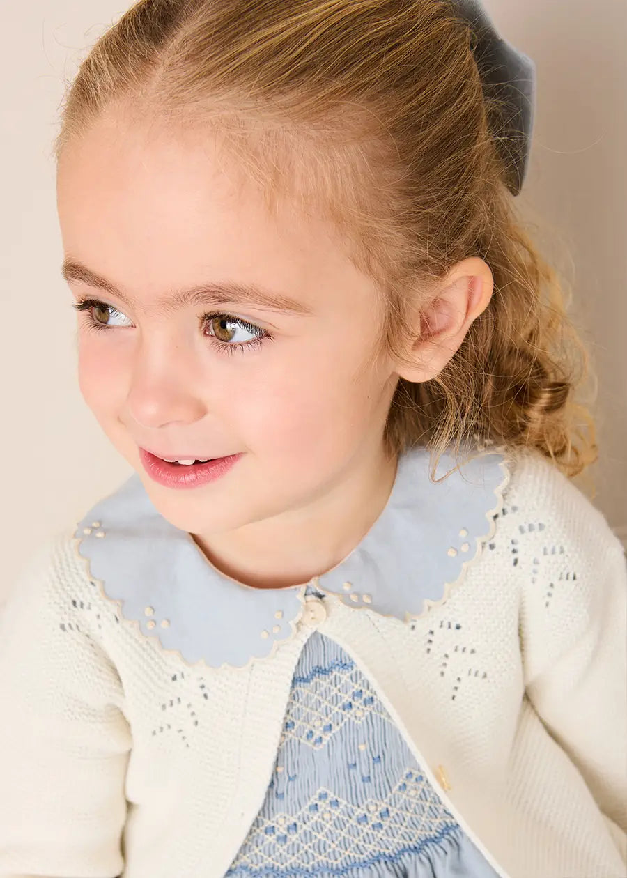 Hand Smocked Peter Pan Collar Short Sleeve Dress in Sky Blue (12mths-10yrs) Dresses from Pepa London