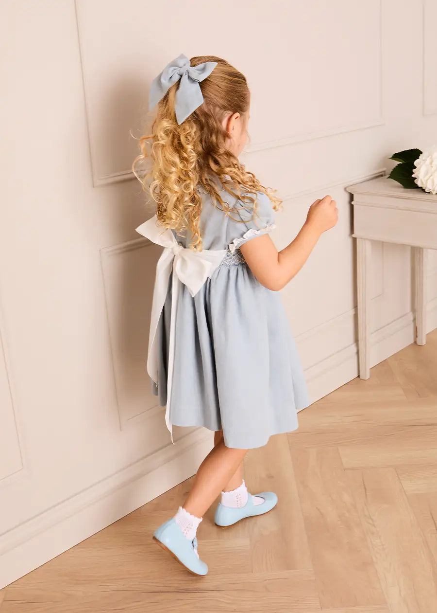 Hand Smocked Short Sleeve Dress in Sky Blue | Pepa London Hand Smocked Short Sleeve Dress in Sky Blue | Pepa London