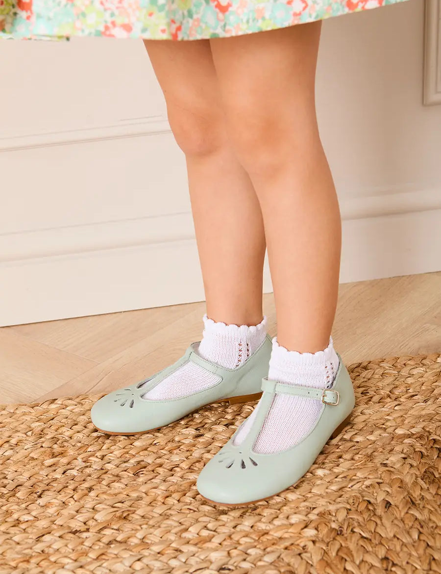 Petal Detail Charlotte Shoes in Mint (21-36EU) Shoes from Pepa London