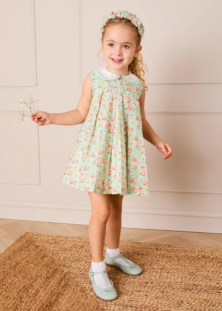 Mabel Floral Layered Scallop Collar Trapeze Dress in Green (12mths- 10yrs) DRESSES from Pepa London